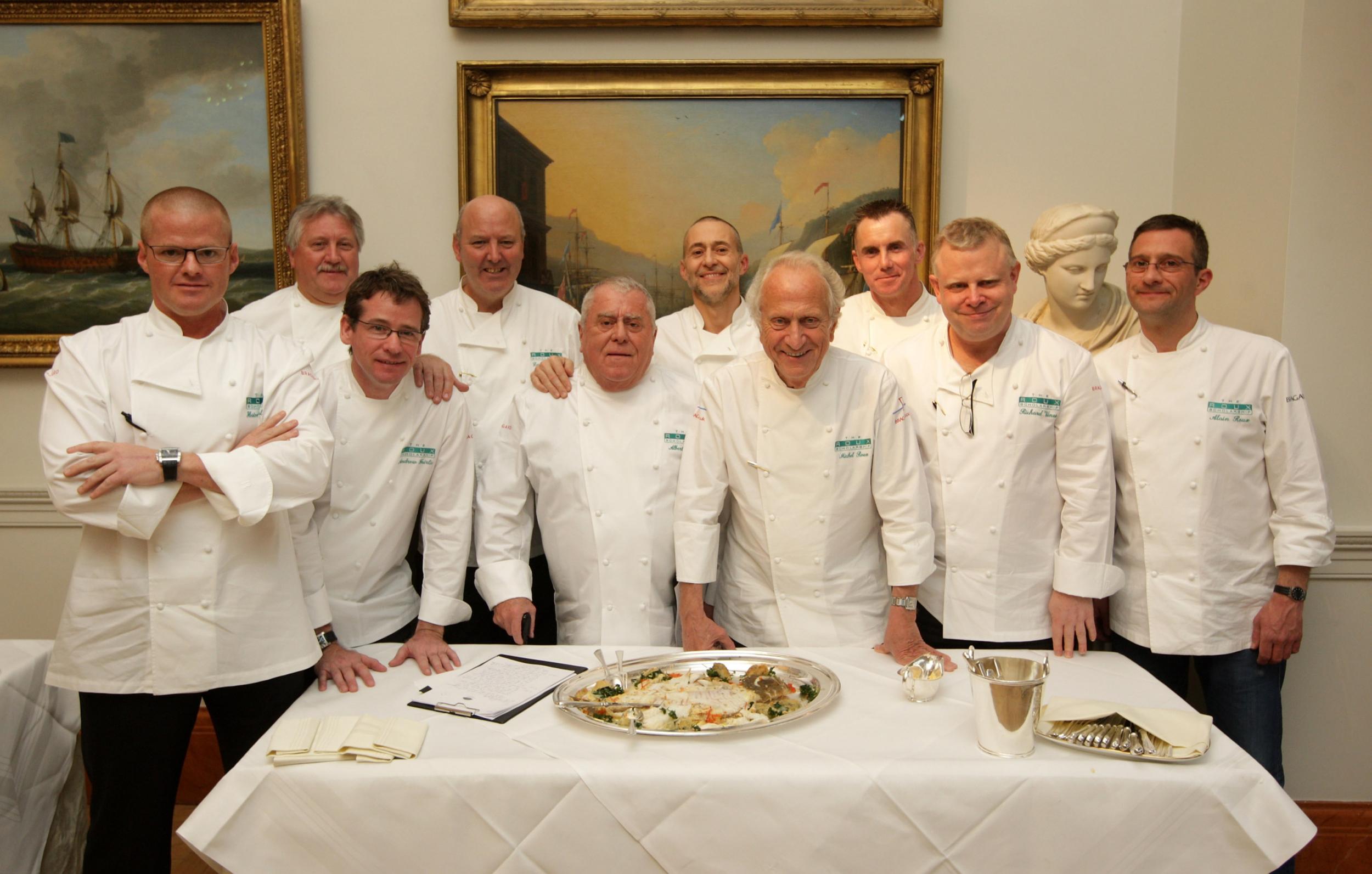 Fairlie (third left) and fellow culinary superstars were tasked with judging the 2006 competition to win a Roux scholarship’