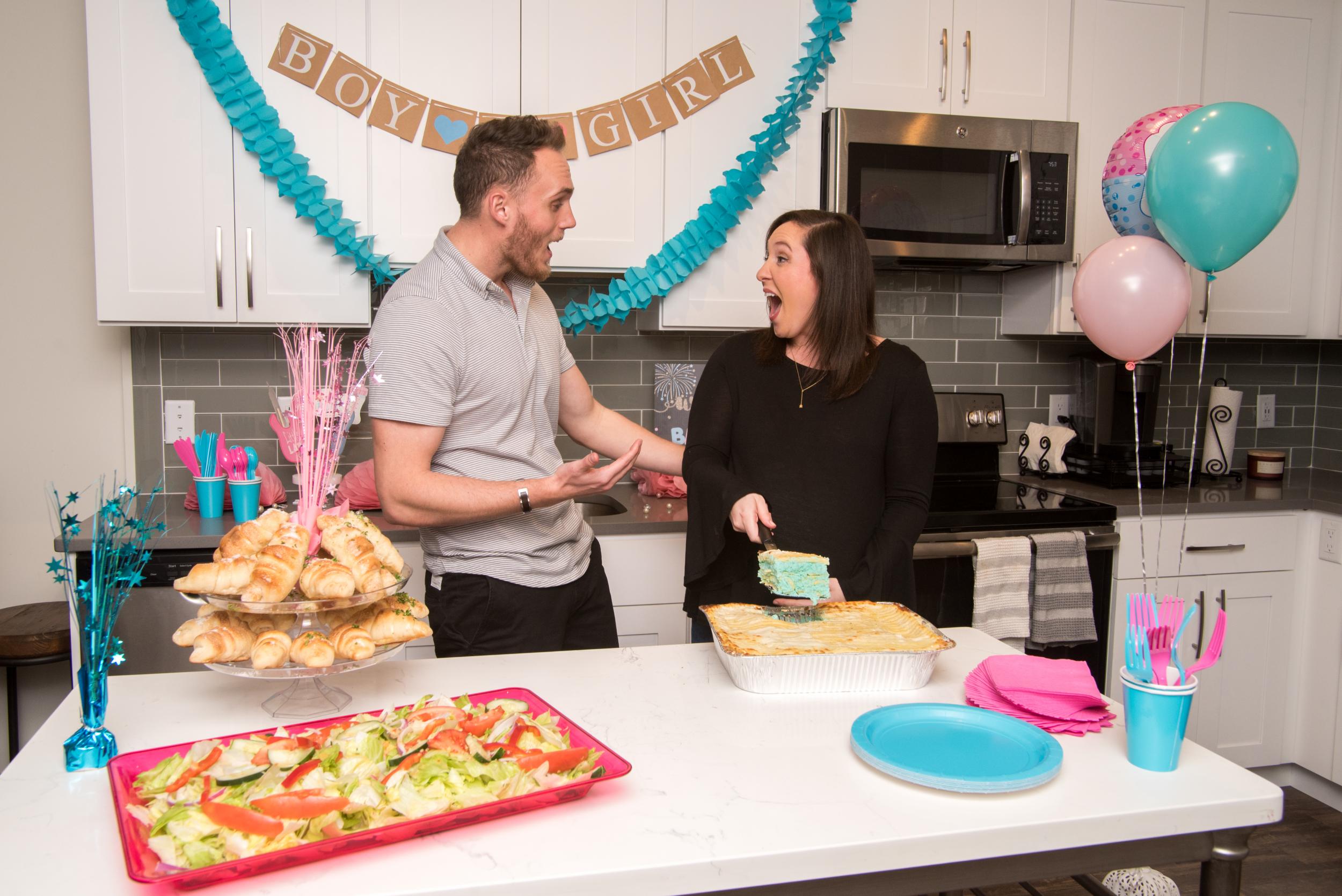 One couple cut open their lasagne to reveal the colour blue, indicting they are having a boy