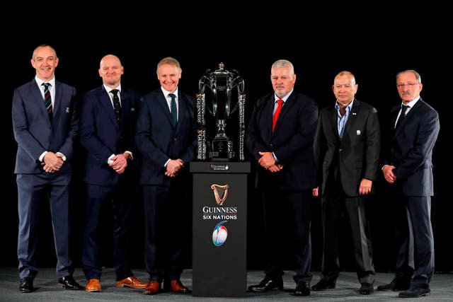 The Six Nations coaches pose with the trophy ahead of the 2019 championship