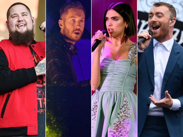 L-R: Rag'n'Bone Man, Dua Lipa, Calvin Harris and Sam Smith