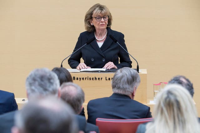 Charlotte Knobloch, Holocaust survivor and former head of Germany's Central Council of Jews, speaks at the Bavarian Parliament in Munich