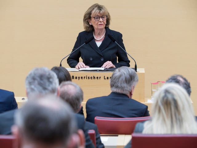 Charlotte Knobloch, Holocaust survivor and former head of Germany's Central Council of Jews, speaks at the Bavarian Parliament in Munich