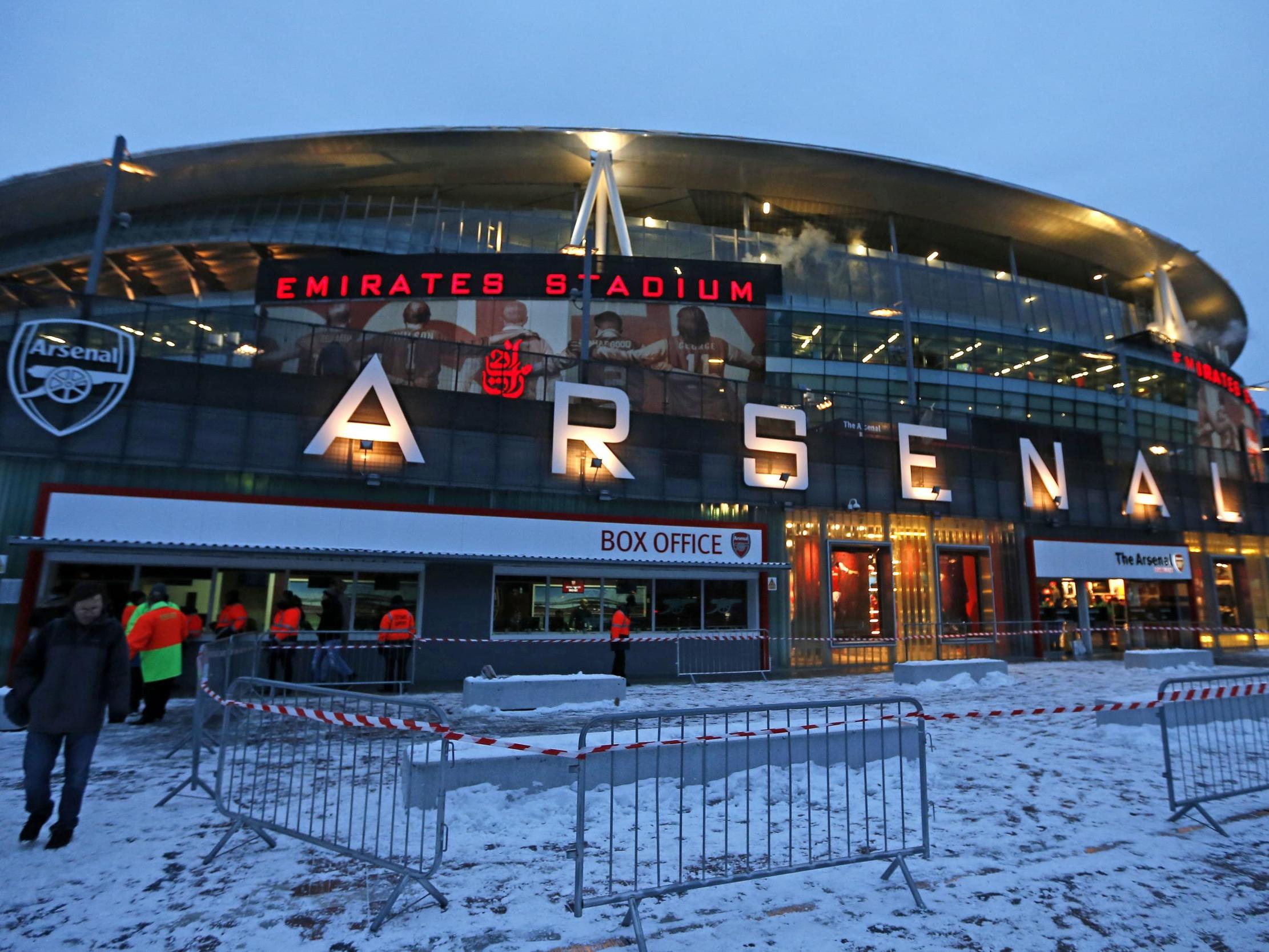 The snow-covered area outside the Emirates Stadium