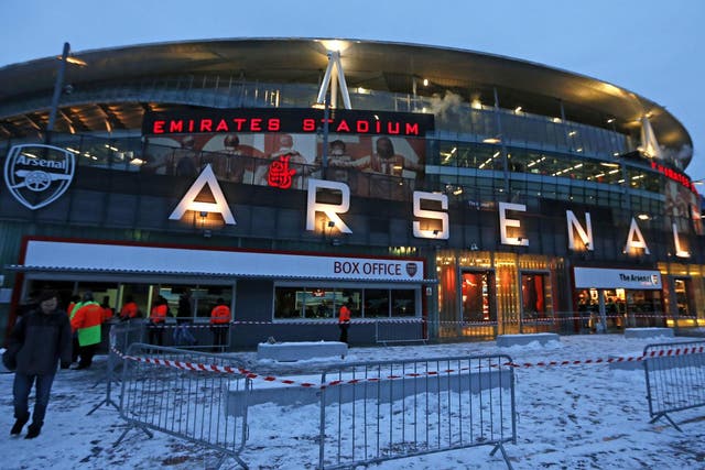 The snow-covered area outside the Emirates Stadium