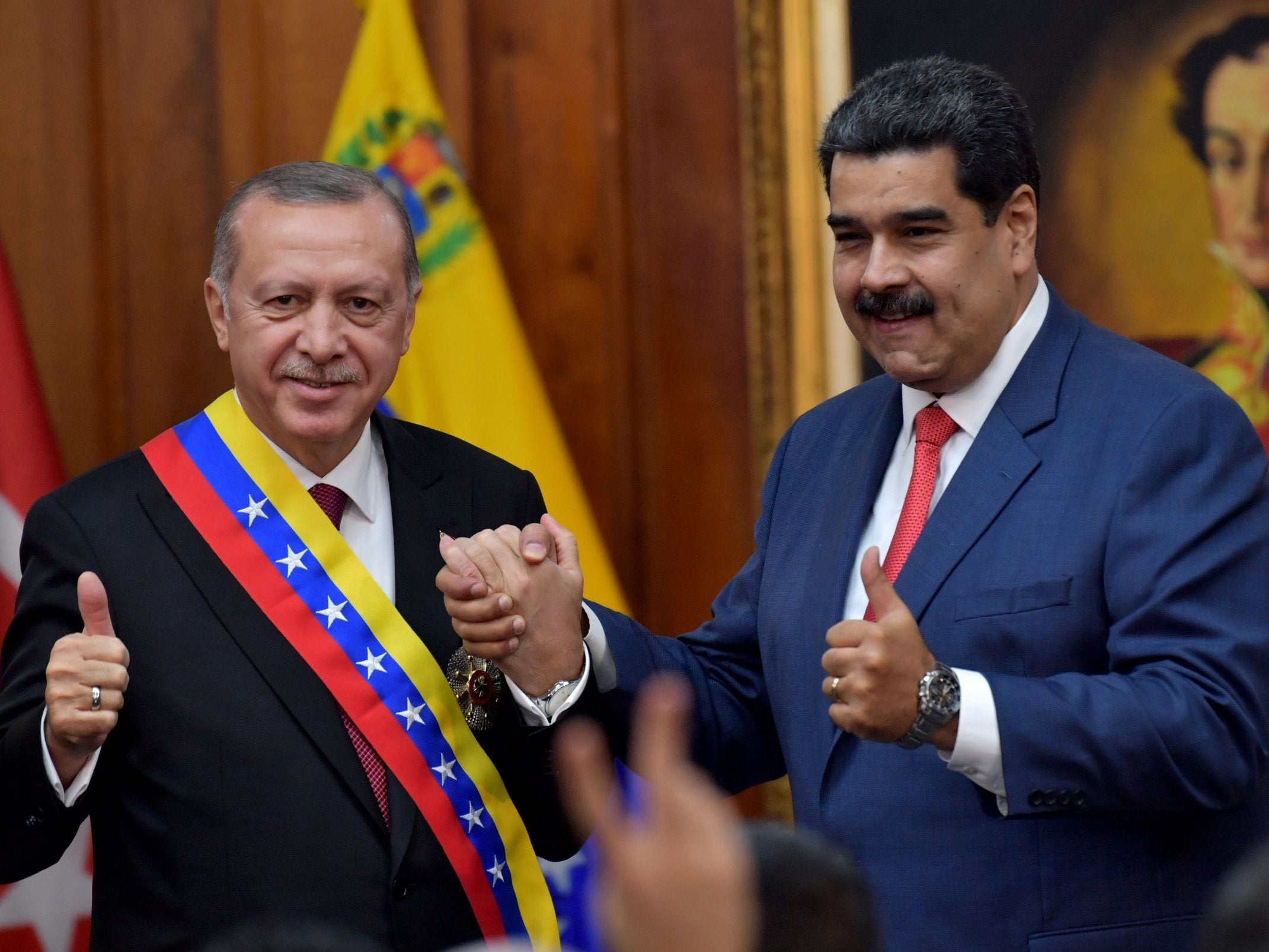 Venezuelan President Nicolas Maduro and Turkish President Recep Tayyip Erdogan at Miraflores Presidential Palace in Caracas in December