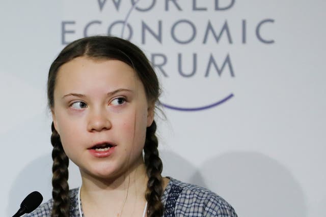 Swedish environmental activist Greta Thunberg, 16, takes part in a panel discussion during the World Economic Forum annual meeting in Davos, Switzerland, 25 January 2019