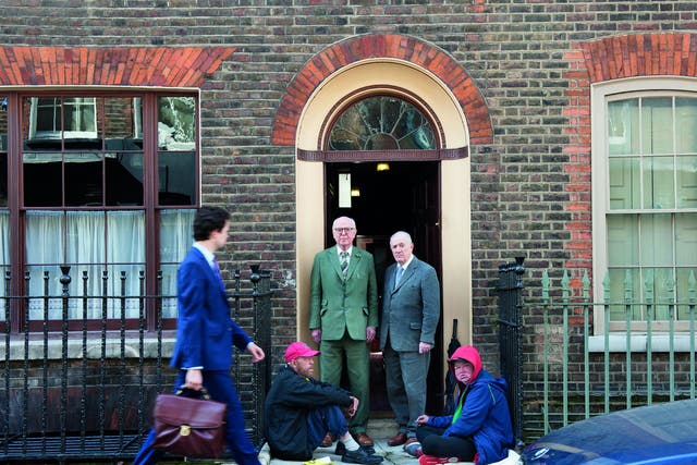 Gilbert and George outside their house in Spitalfields: ‘We really believe that Fournier Street is the centre of the world for us’
