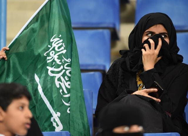 Saudi women cheer at football match in Riyadh
