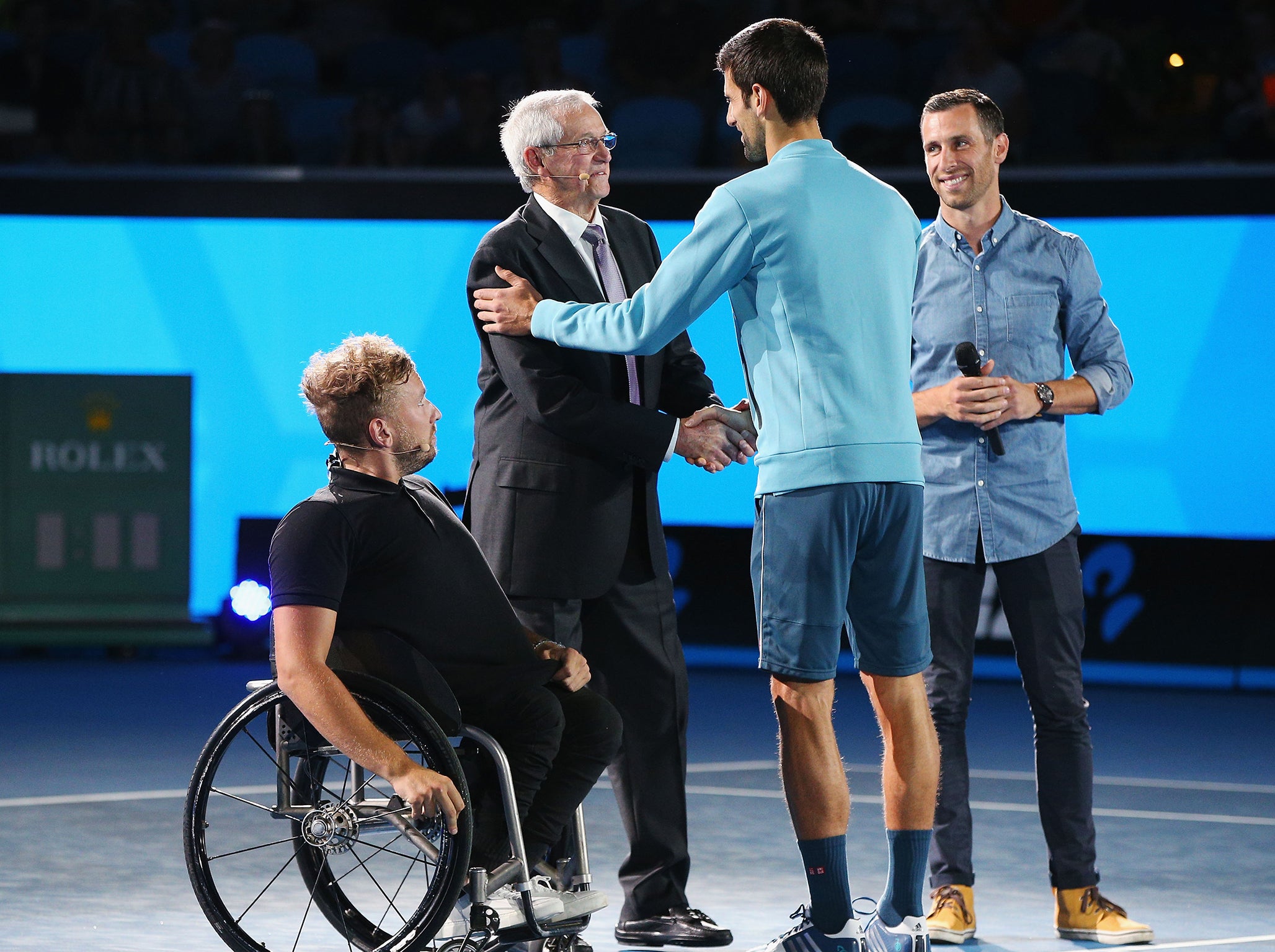 Novak Djokovic with Australian tennis legend Roy Emerson