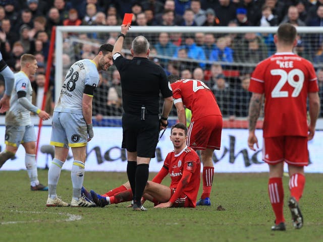 Jonathan Moss sends off Daniel Barlaser