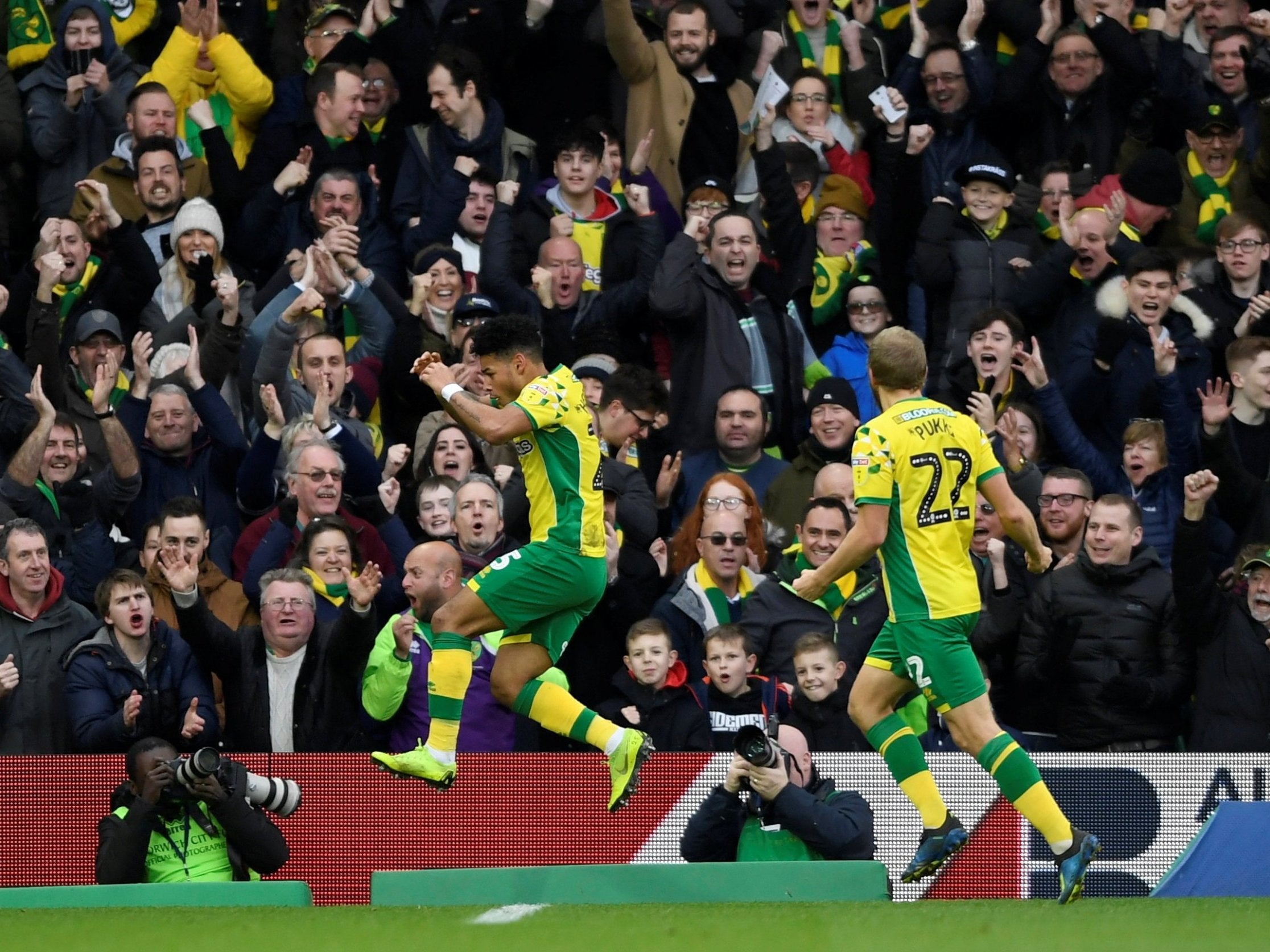 Norwich City's Onel Hernandez celebrates scoring their first goal