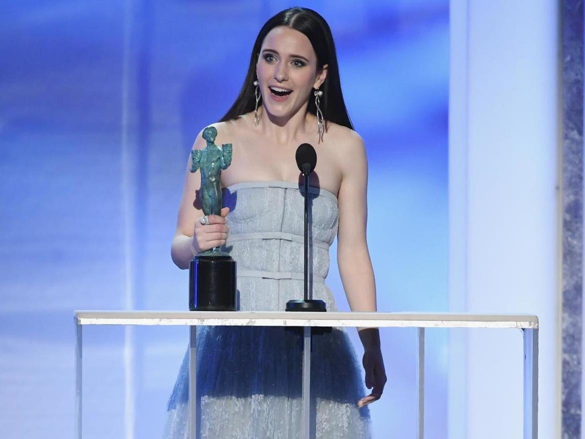 Rachel Brosnahan accepting the award for Outstanding Performance by a Female Actor in a Comedy Series for The Marvelous Mrs Maisel during the 25th Annual Screen Actors Guild Awards
