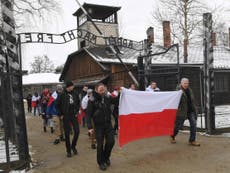 Anti-Semitic protest at Auschwitz during Holocaust commemoration
