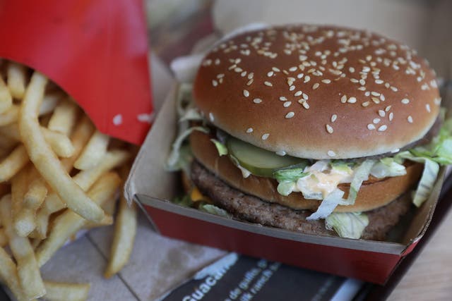 A McDonald's Big Mac, double hamburger and french fries.