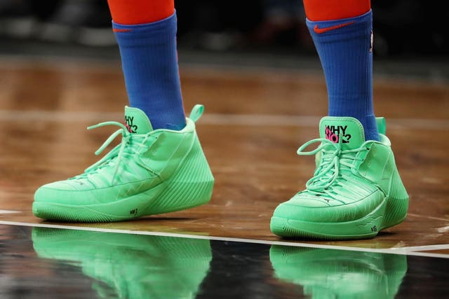 Basket ball heroes inspire millions with their quirky sneaker styles. Pictured: Russell Westbrook of the Oklahoma City Thunder during their game at the Barclkays Centre on 5 December 2018, New York City