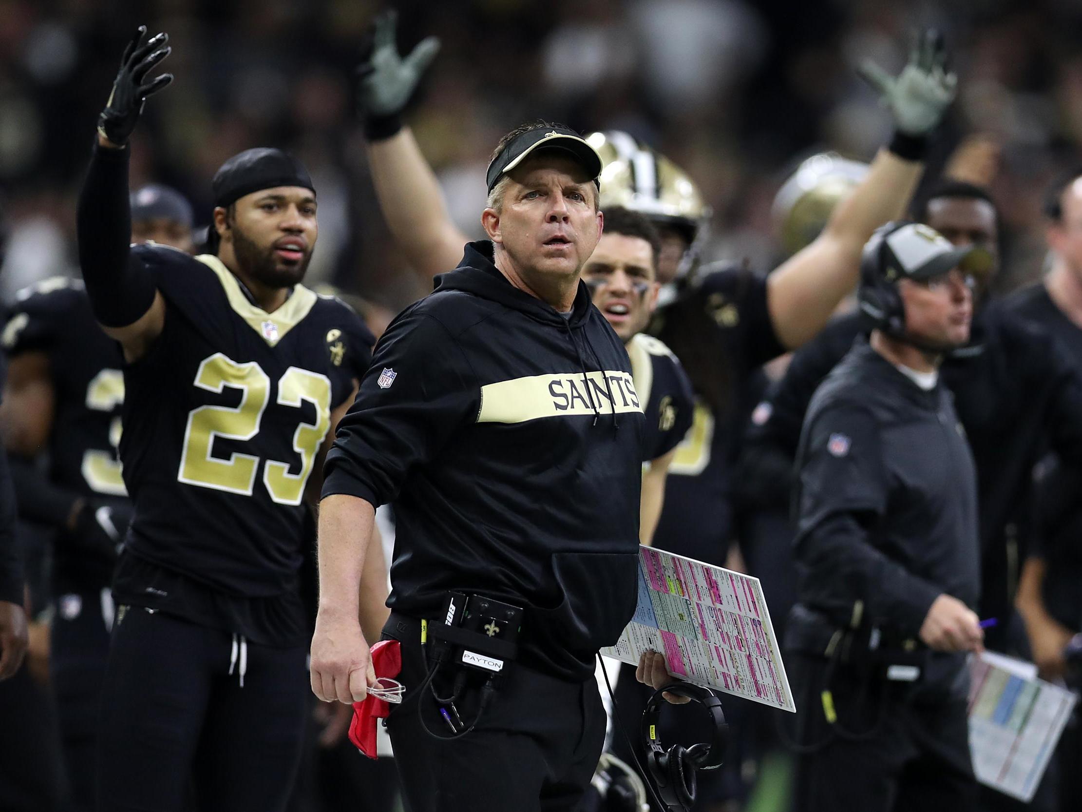 Under current rules head coach Sean Payton was unable to challenge the call
