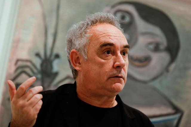 Ferran Adria speaks next to 'Young Boy with Lobster' by Spanish artist Pablo Picasso.