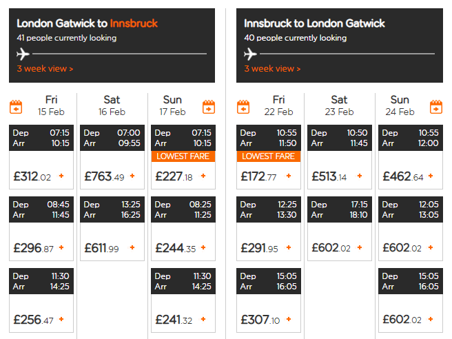 Flights to Innsbruck with easyJet cost up to £1,365 over half-term