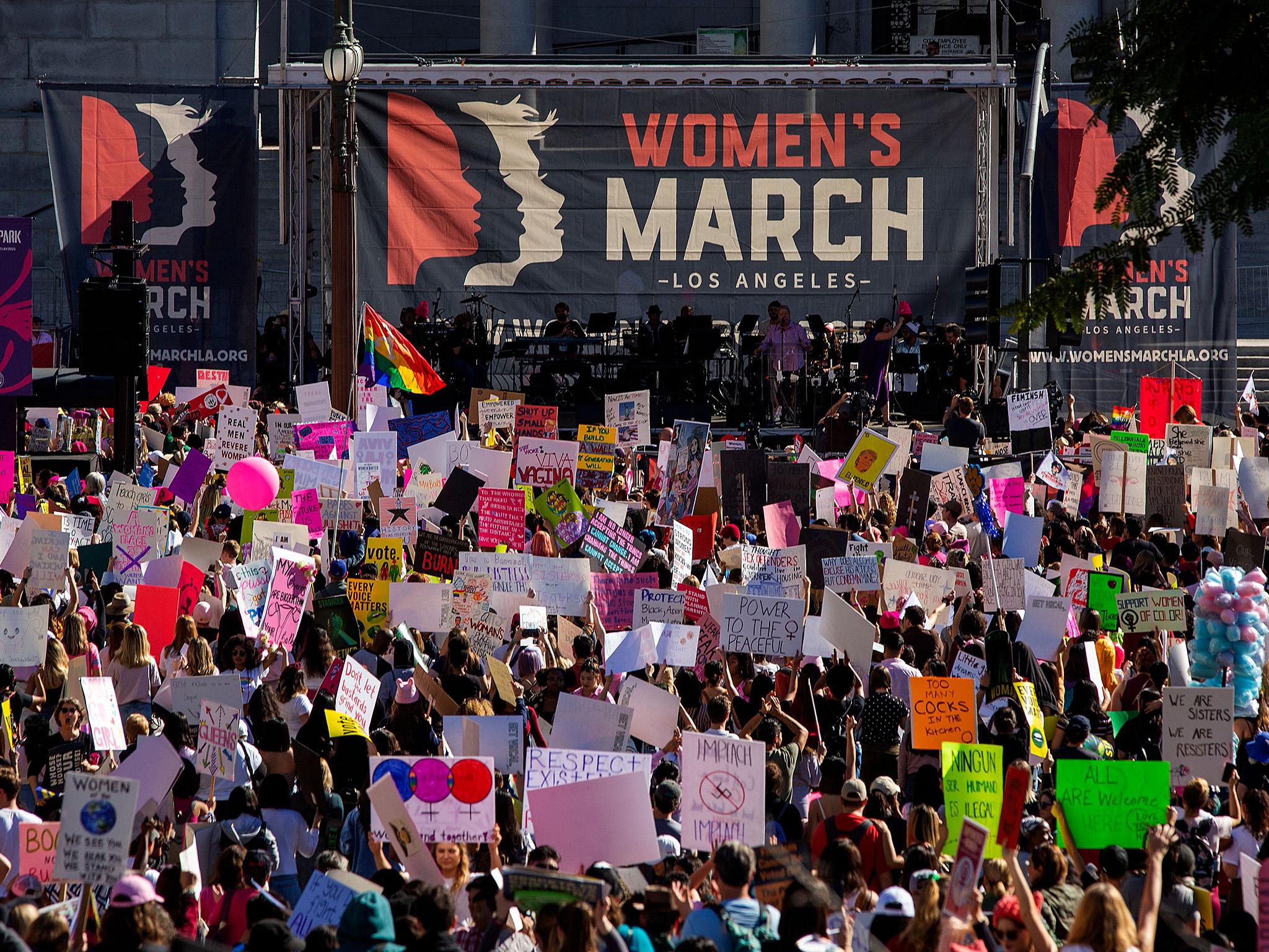 The third annual Women’s March in downtown Los Angeles, California