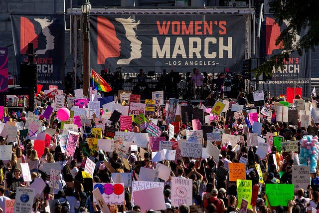 The third annual Women’s March in downtown Los Angeles, California