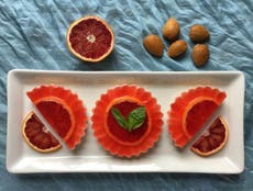 Mini no-bake blood orange and almond cheesecakes, recipe