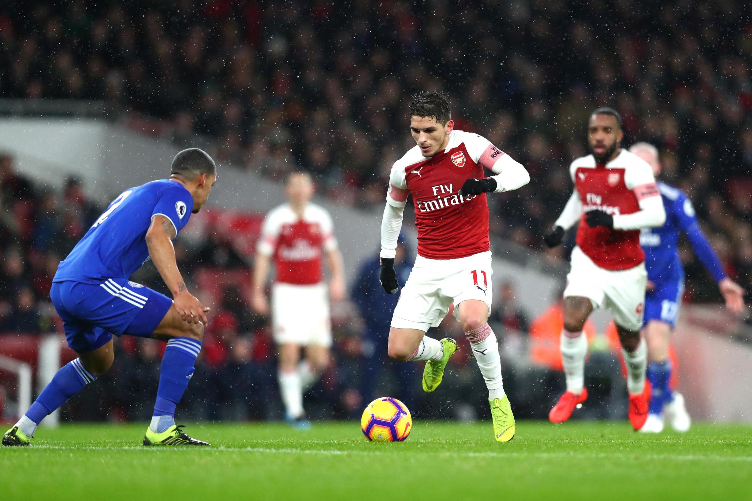 Lucas Torreira carries the ball forward (Getty )