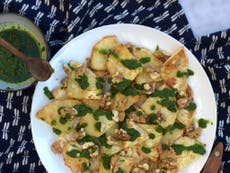 Celeriac with coriander, dill and toasted walnuts, recipe