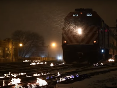 US train tracks lit on fire to handle Antarctic conditions