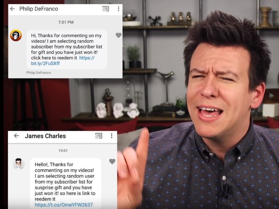 YouTube star Philip DeFranco, who has more than 6 million subscribers, warned of the scam