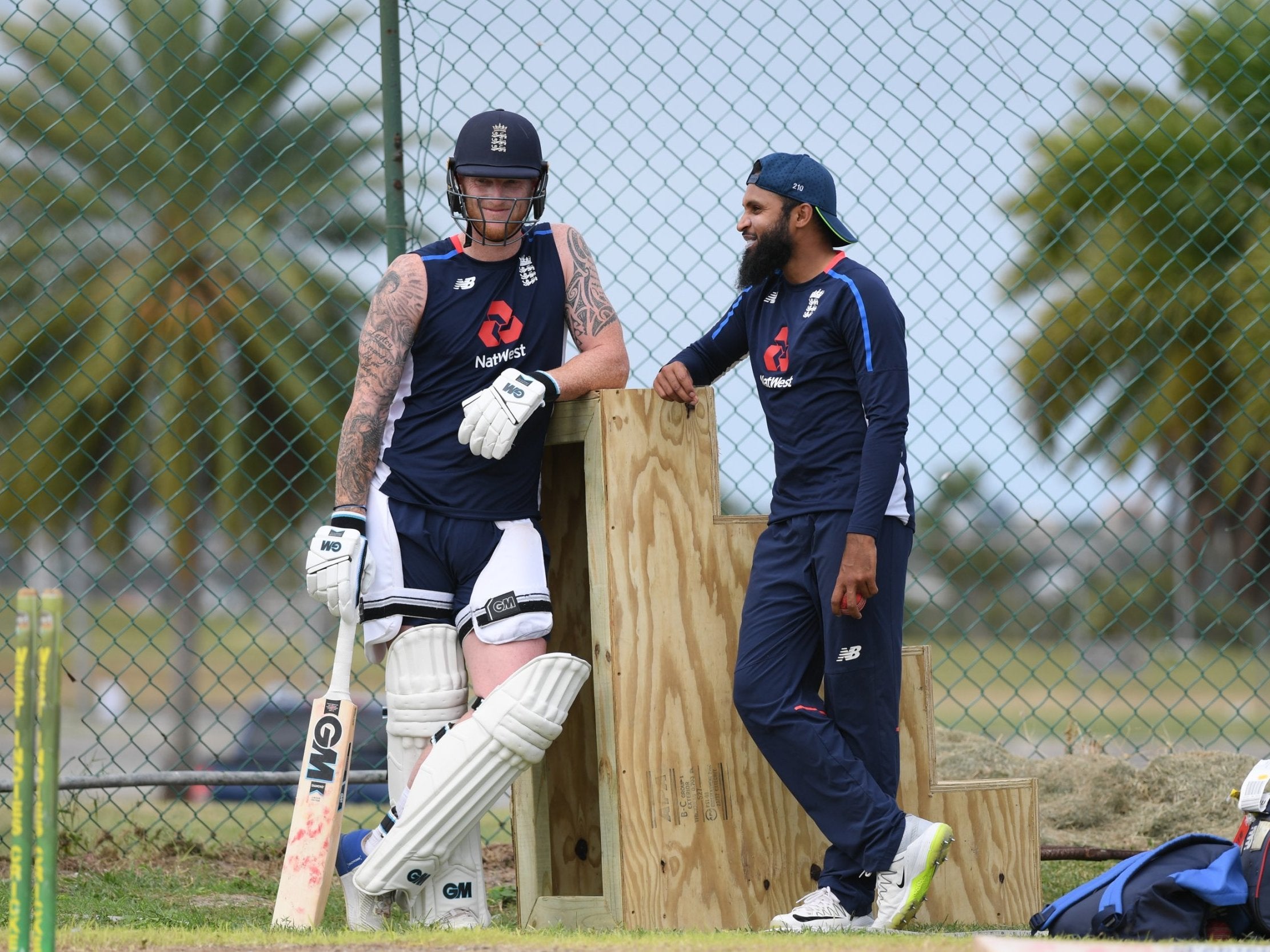 Ben Stokes with Adil Rashid during net practice on Tuesday