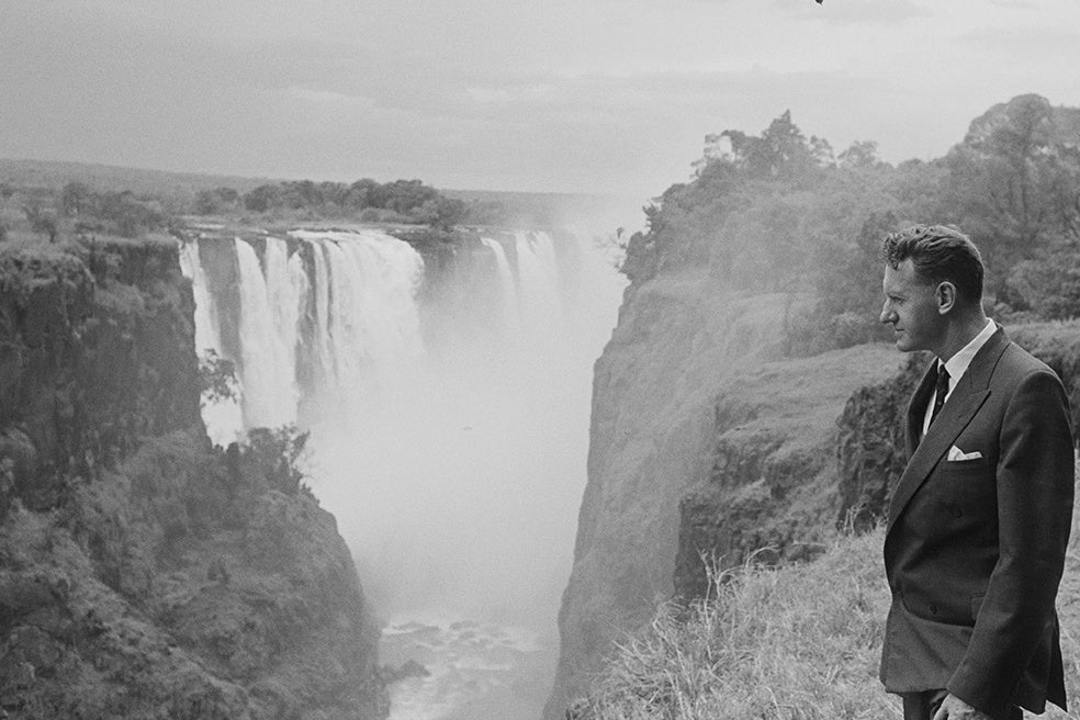 The politician at Zambia’s Victoria Falls in 1965