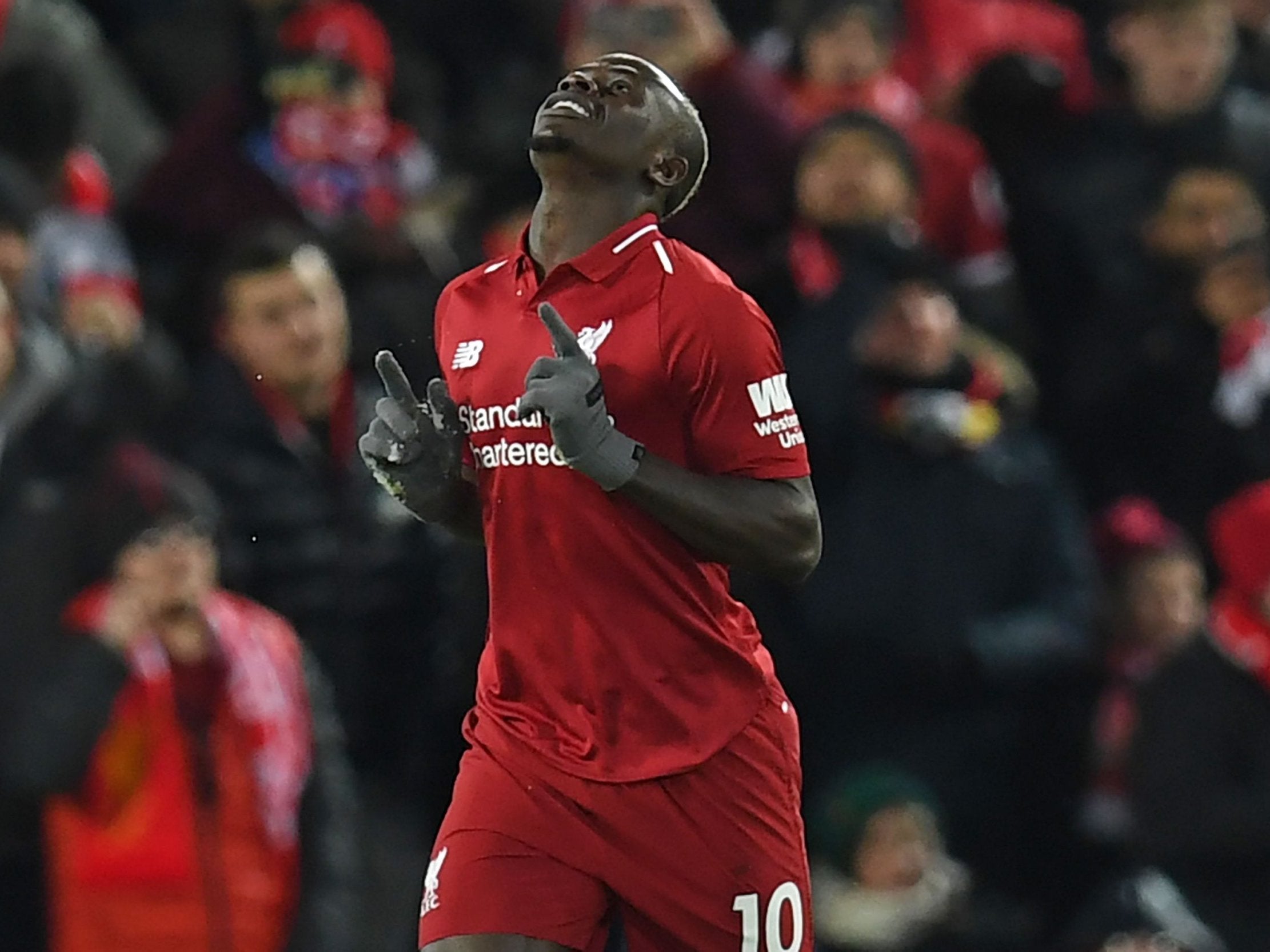 Sadio Mane celebrates putting Liverpool in front