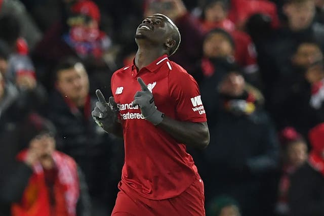 Sadio Mane celebrates putting Liverpool in front