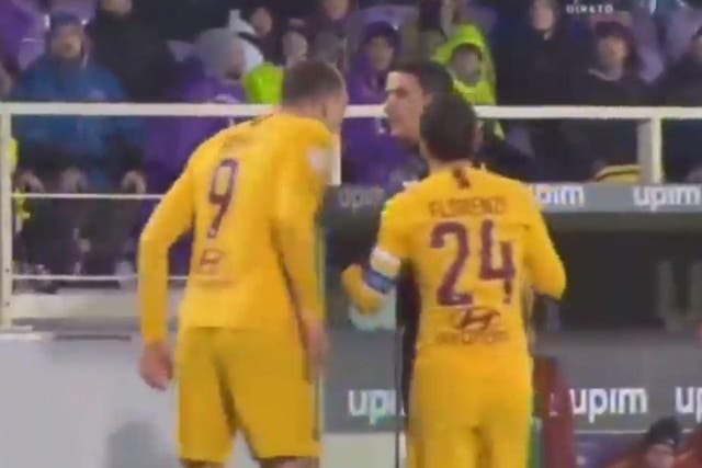 Edin Dzeko appeared to spit at referee Gianluca Manganiello