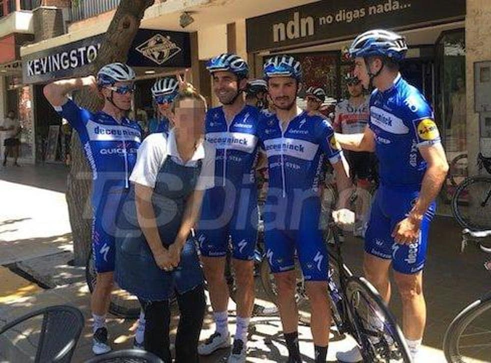 Iljo Keisse, left, was disqualified from the Vuelta a San Juan
