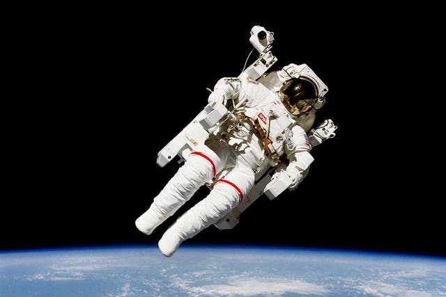 Bruce McCandless and Robert L Stewart took the first untethered spacewalk on 7 February 1984
