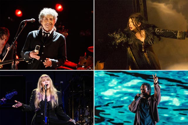 Clockwise from top left: Bob Dylan, Kate Bush, Kendrick Lamar, Stevie Nicks