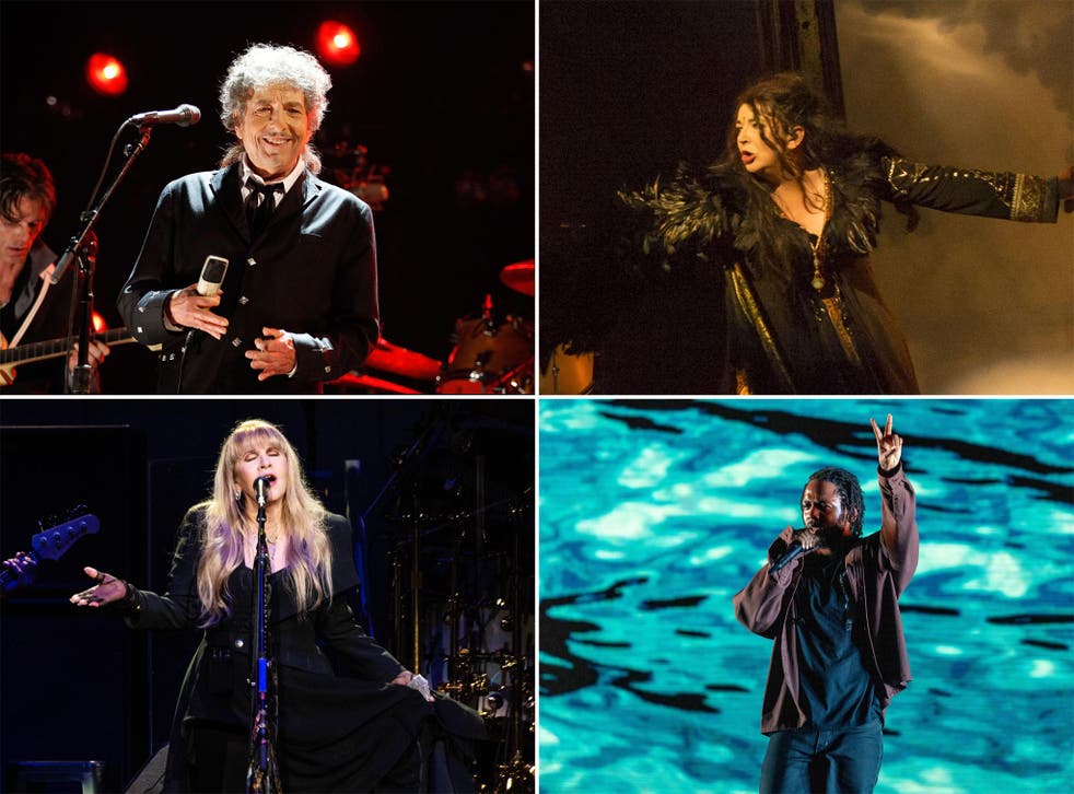 Clockwise from top left: Bob Dylan, Kate Bush, Kendrick Lamar, Stevie Nicks