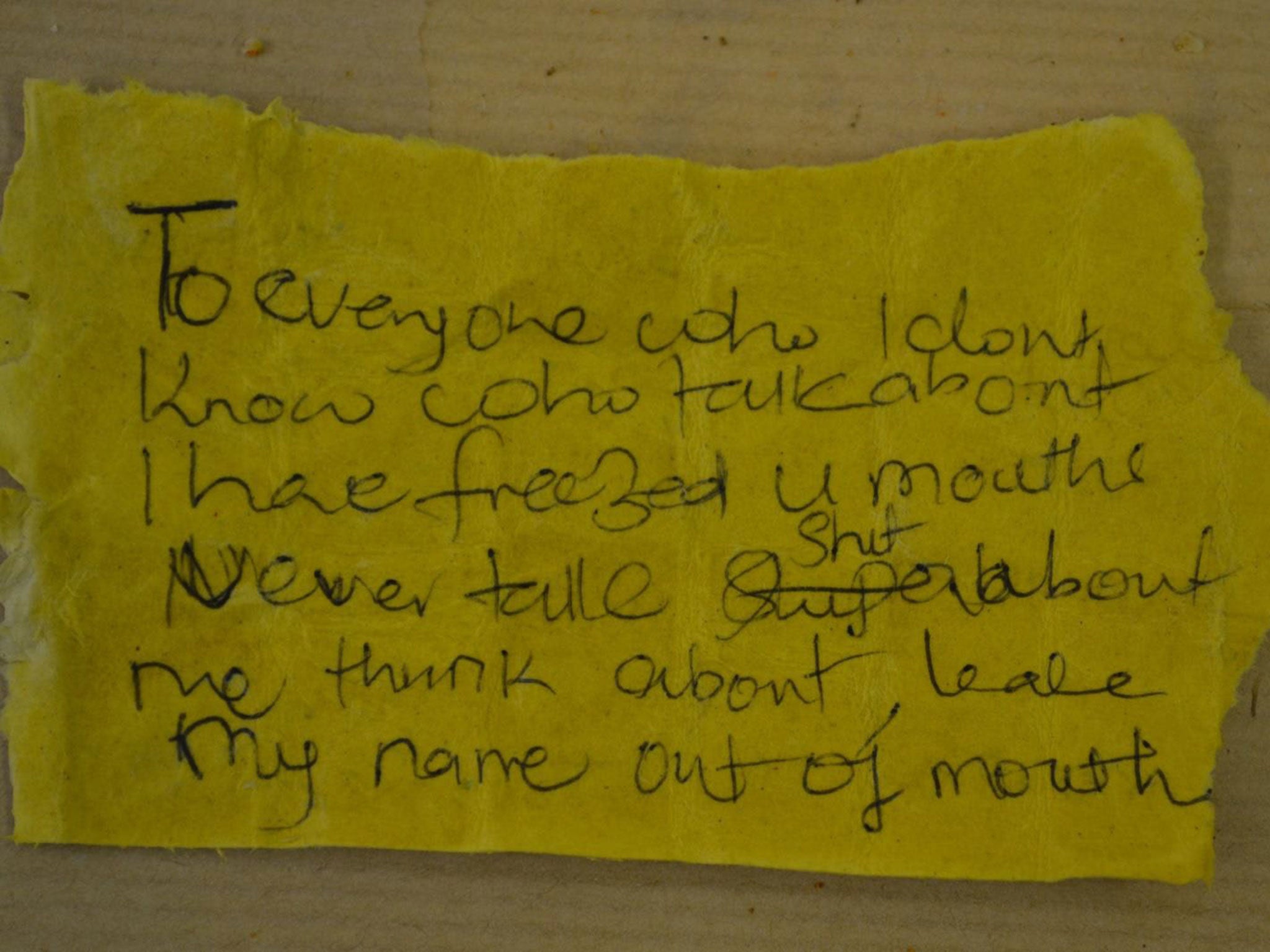 One of the notes left in a lime by the girl’s mother as an attempted spell
