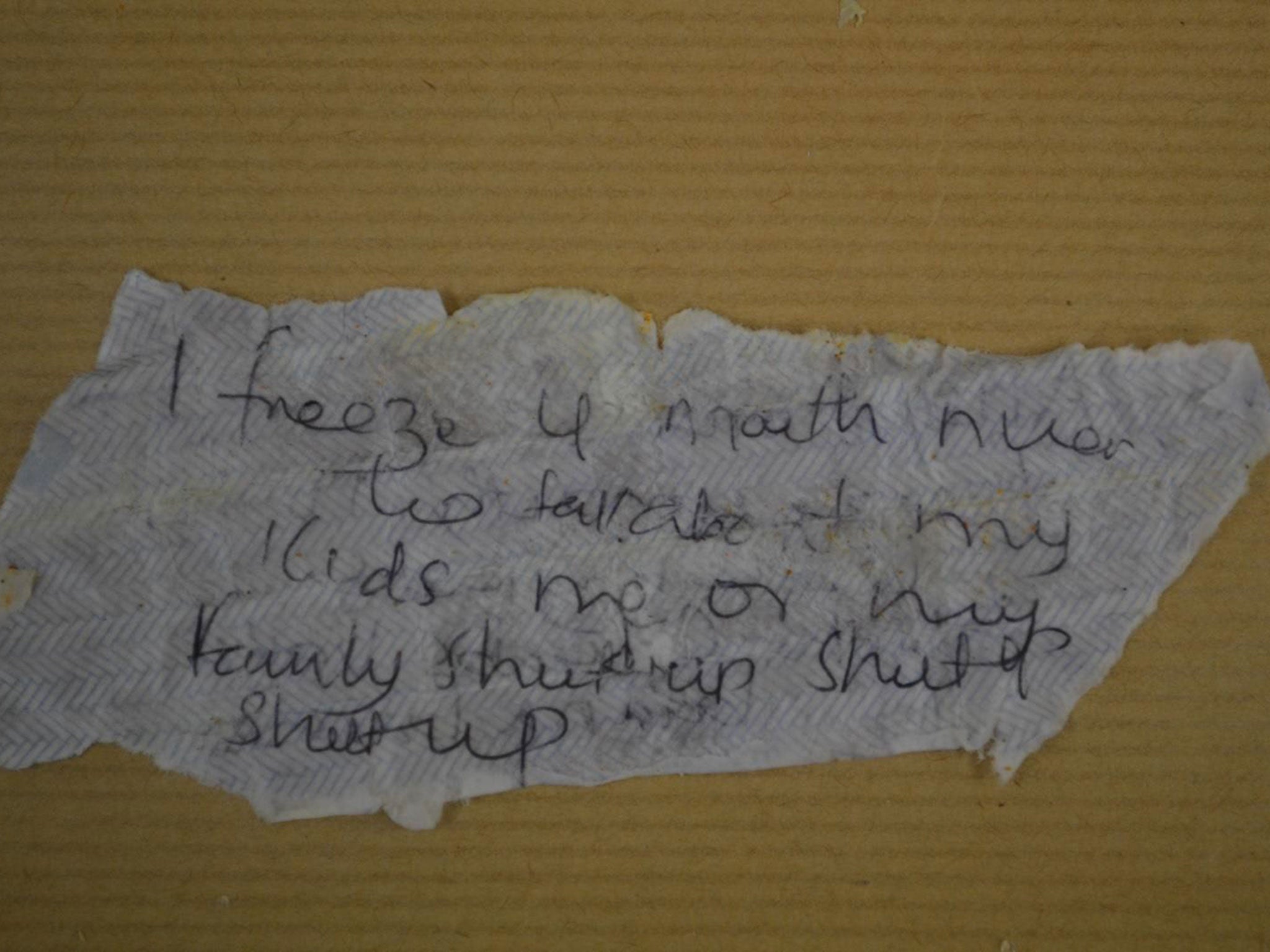 One of the notes left in a lime by the girl's mother as an attempted witchcraft spell