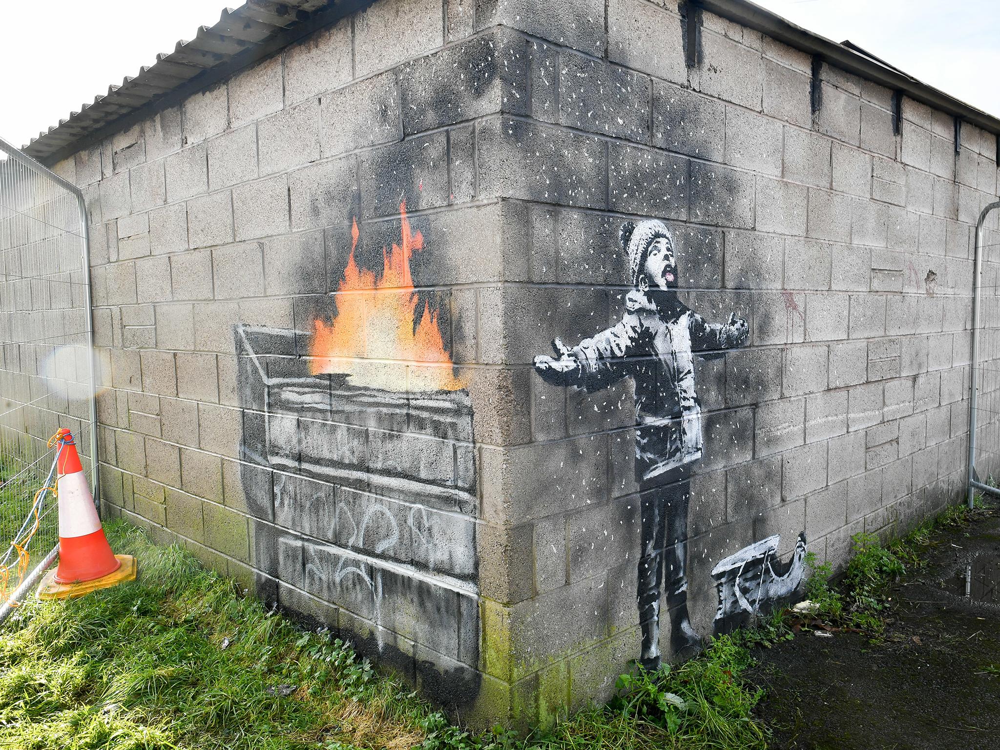 A painting by the street artist appeared on a garage wall in south Wales in December