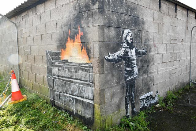 A painting by the street artist appeared on a garage wall in south Wales in December