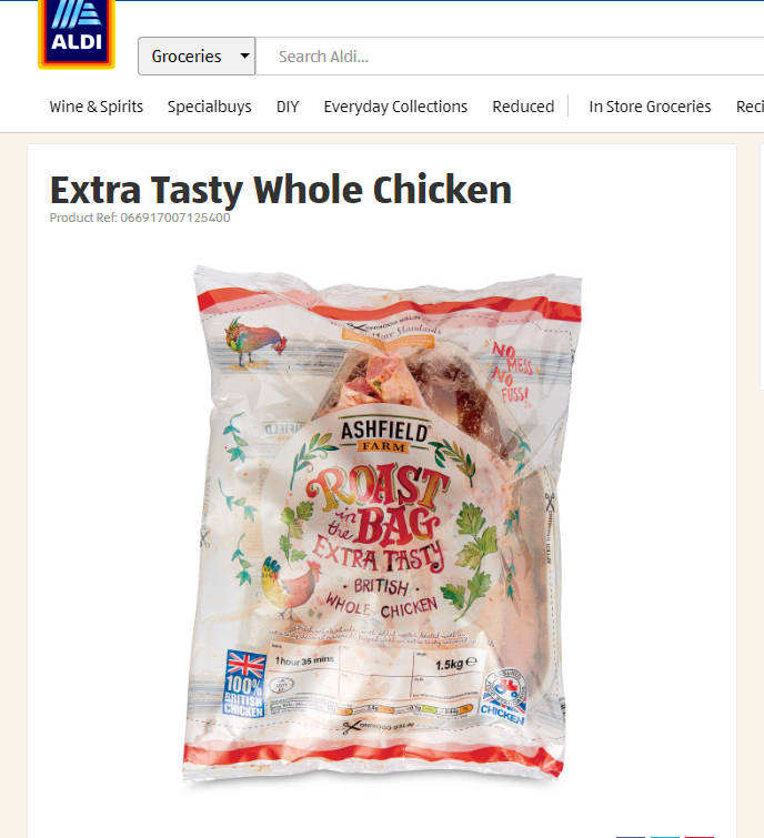 Aldi packaging suggests the chicken had outdoors access, with logos of lots of green leaves