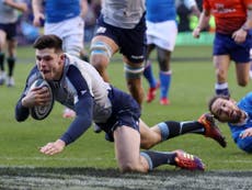Kinghorn hat-trick strolls Scotland past Italy in Six Nations opener