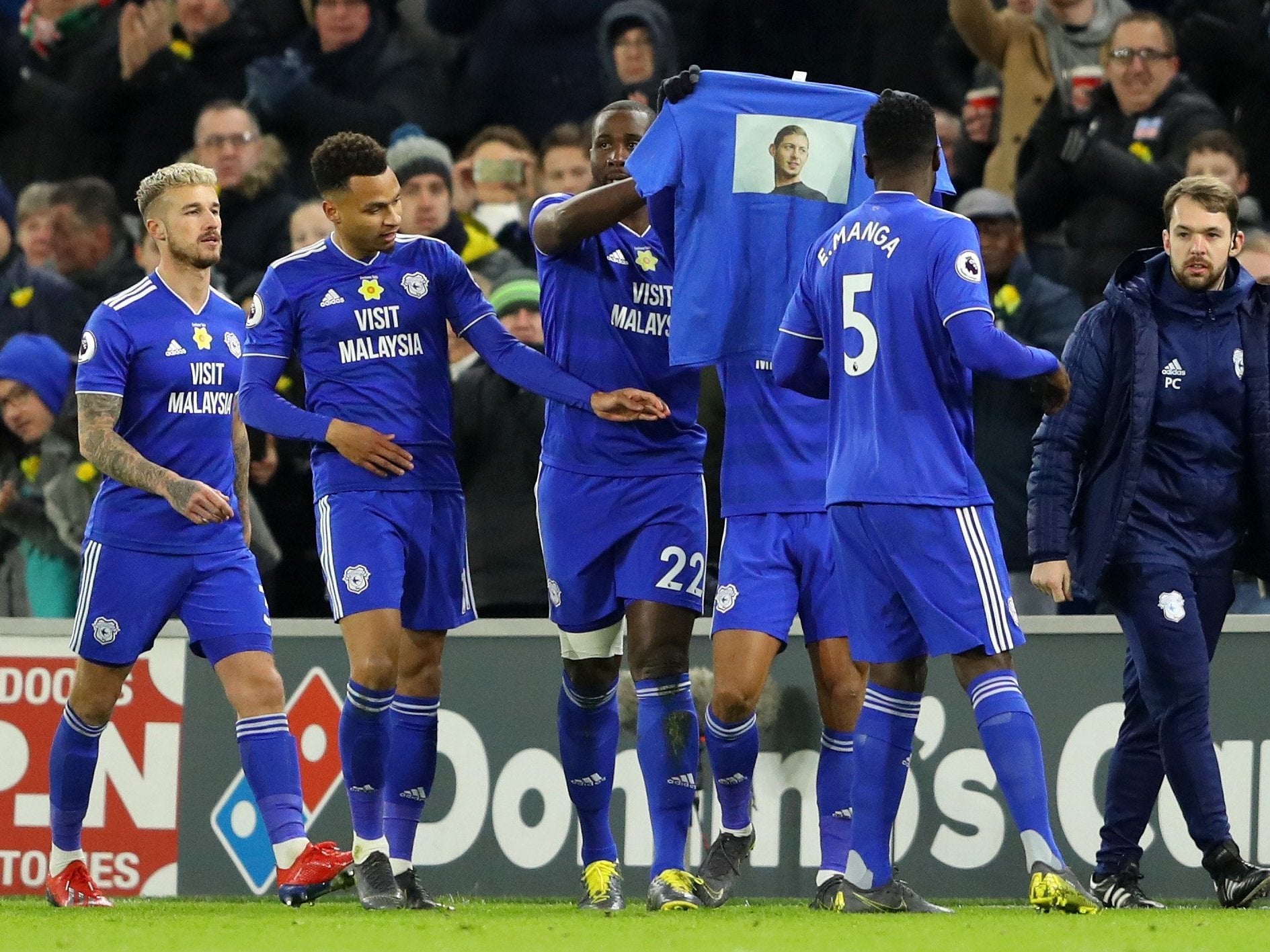 Cardiff’s players lifted a t-shirt in honour of Emiliano Sala after the first goal