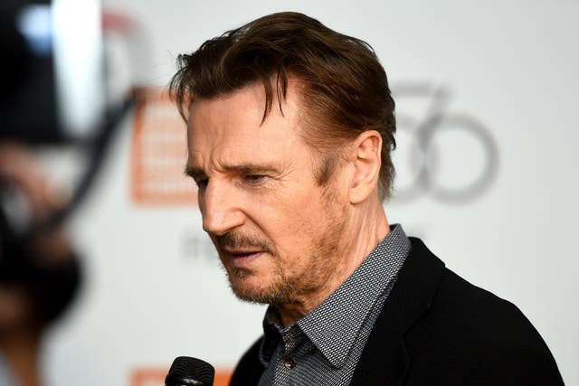 Liam Neeson at a red carpet premiere in October 2018