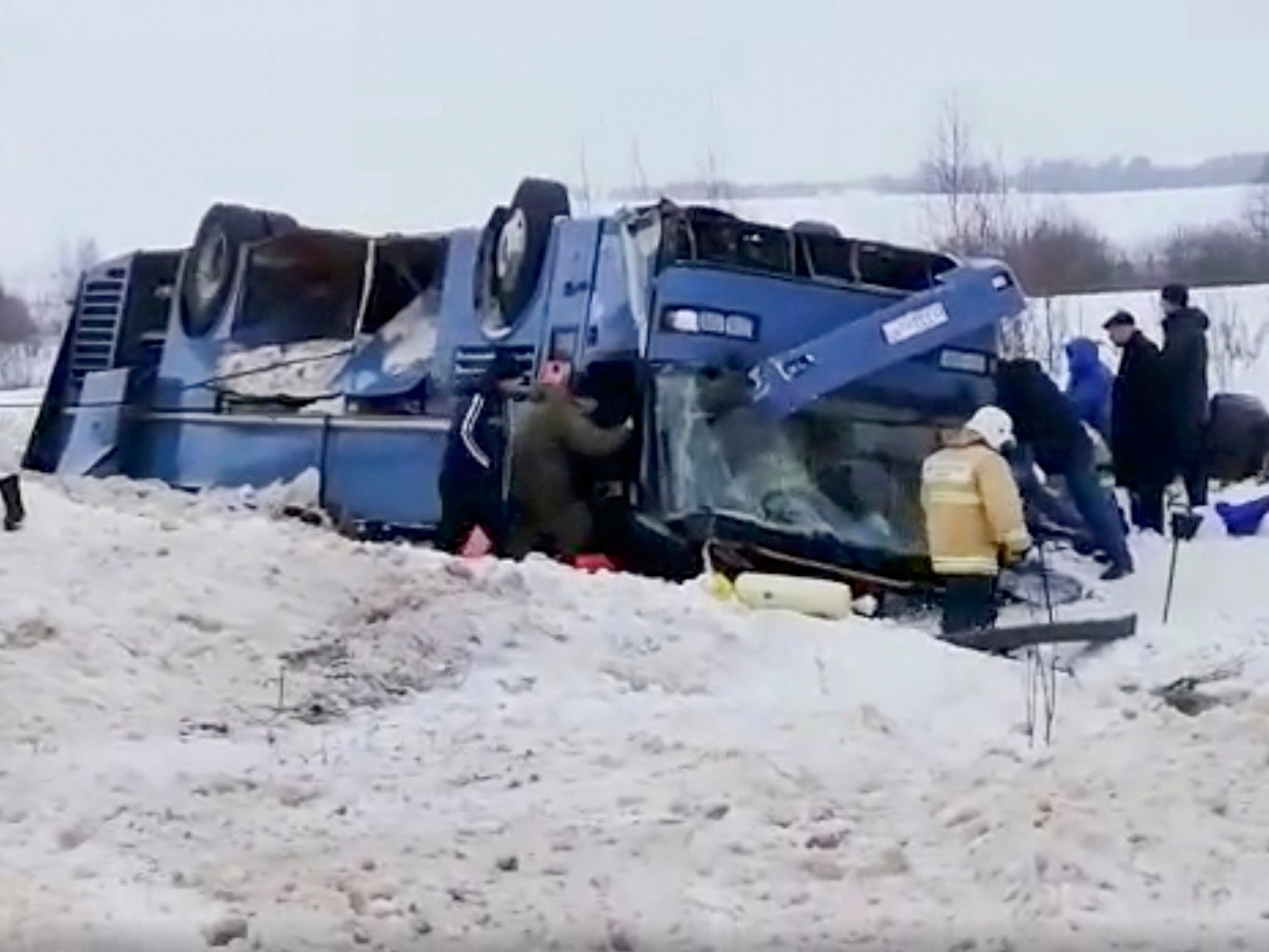 Emergency workers at the scene of the accident in the Kaluga region