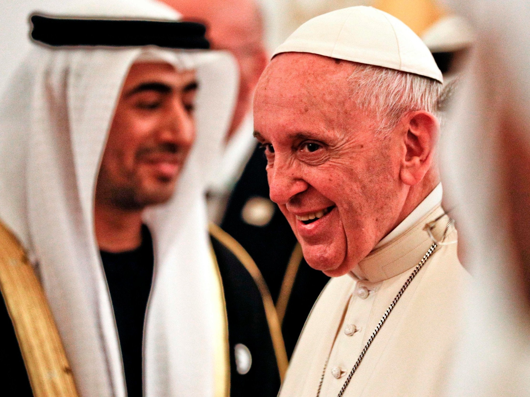 Pope Francis was welcomed by Abu Dhabi's Crown Prince Sheikh Mohammed bin Zayed al-Nahyan
