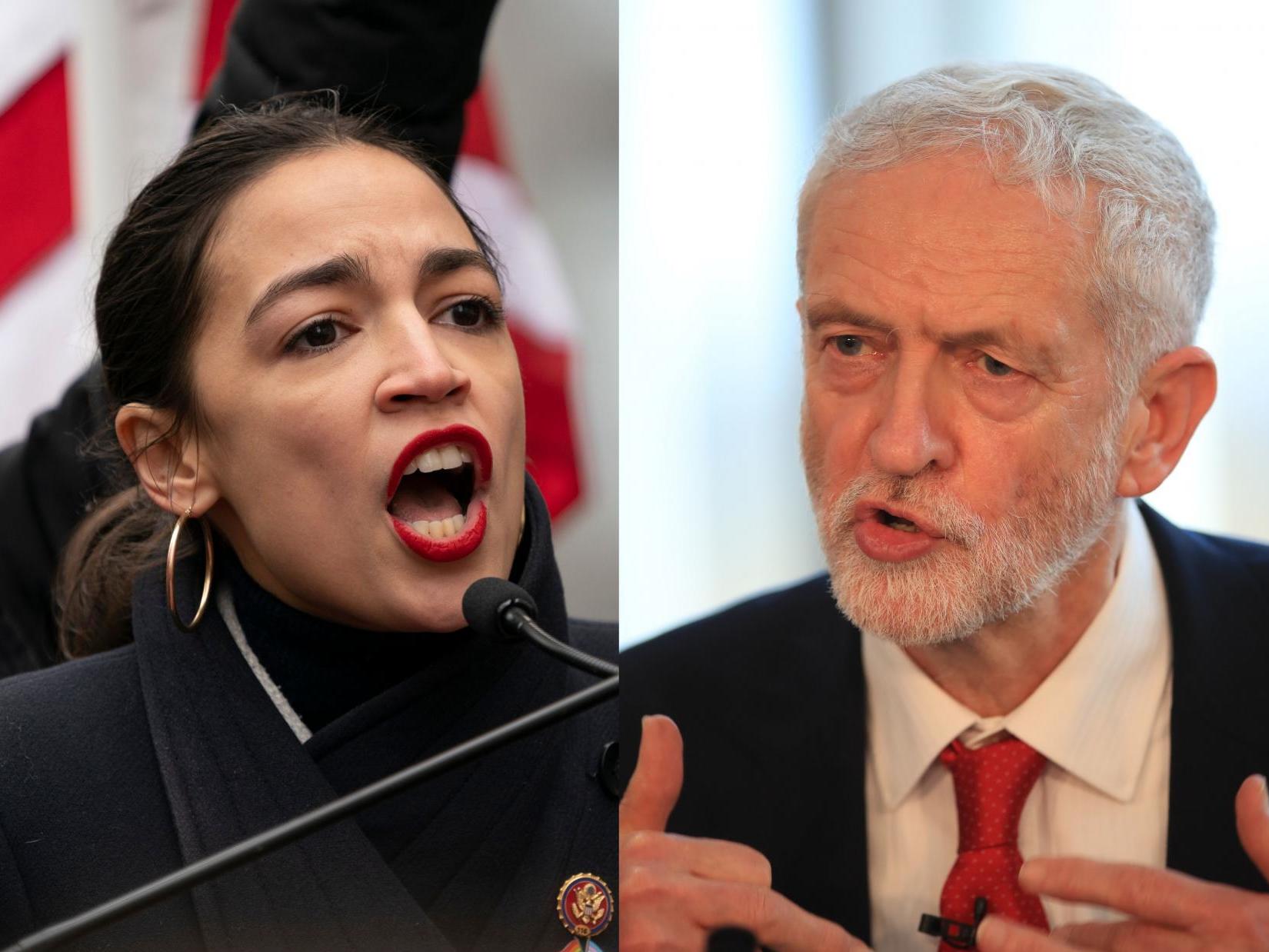 US congresswoman Alexandria Ocasio-Cortez and UK Labour leader Jeremy Corbyn