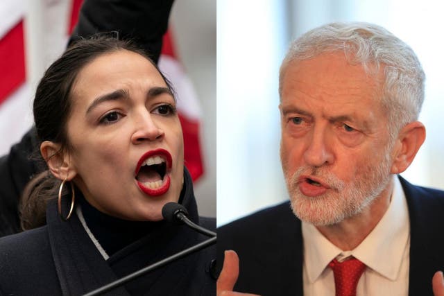 US congresswoman Alexandria Ocasio-Cortez and UK Labour leader Jeremy Corbyn
